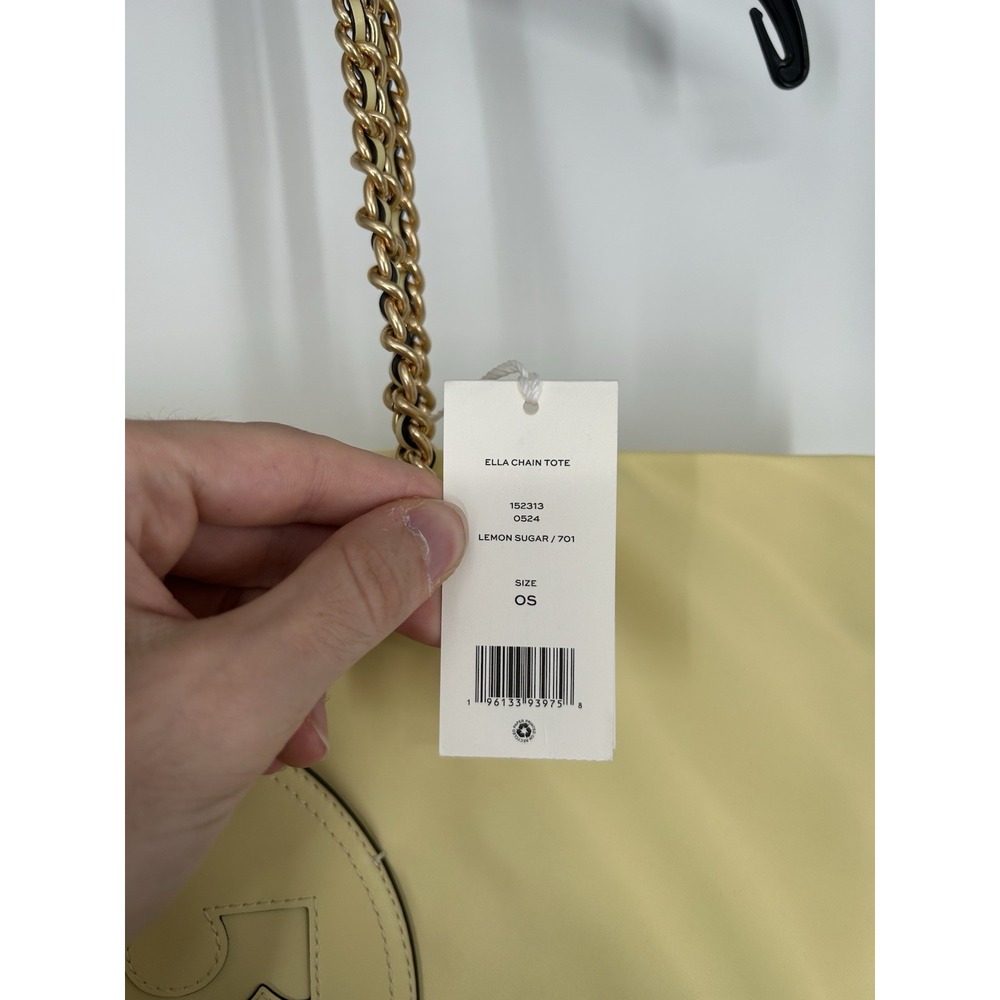 Tory Burch Lemon Sugar Ella Chain Tote Nylon Magnetic Snap Closure Yellow Bag - Picture 4 of 7